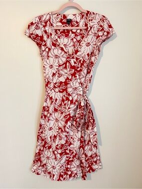 Esprit Red and White Floral Wrap Dress, Size 6